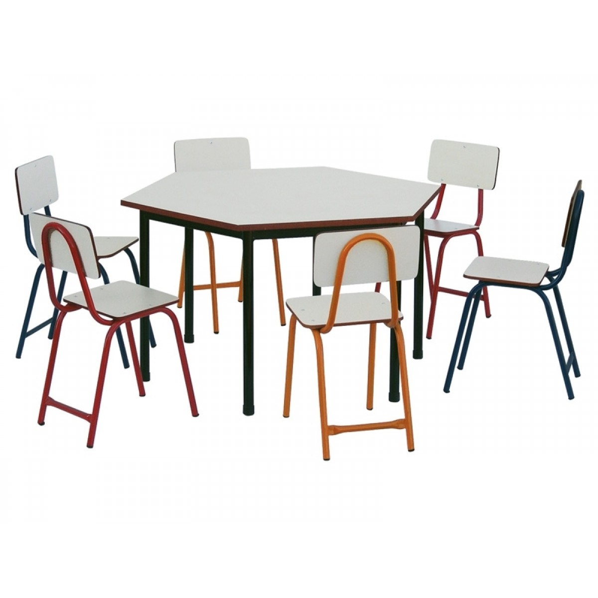 CONJUNTO DE MESA SEXTAVADA COM 6 CADEIRAS