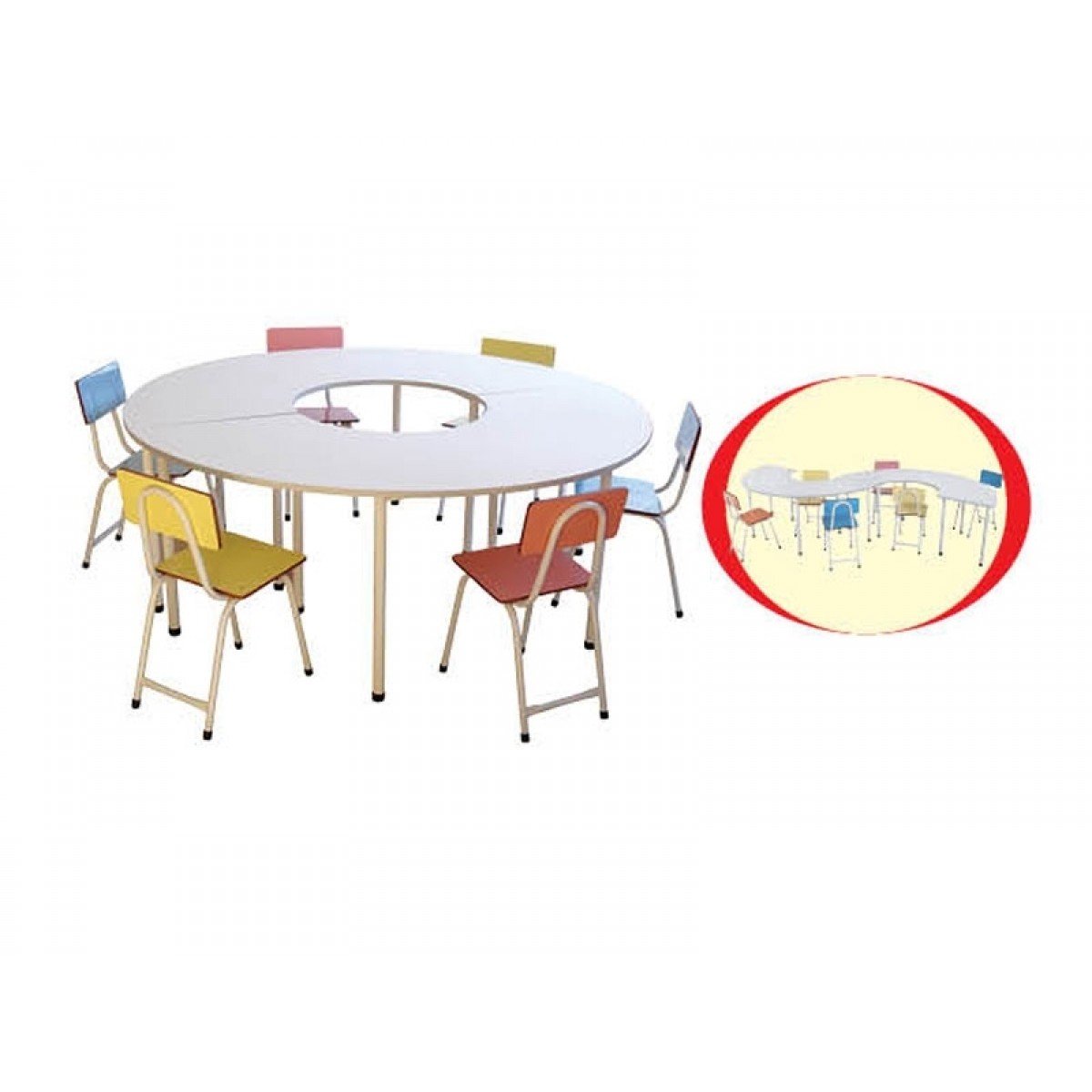 CONJUNTO DE MESA COLETIVA 2 EM 1 COM 6 CADEIRAS