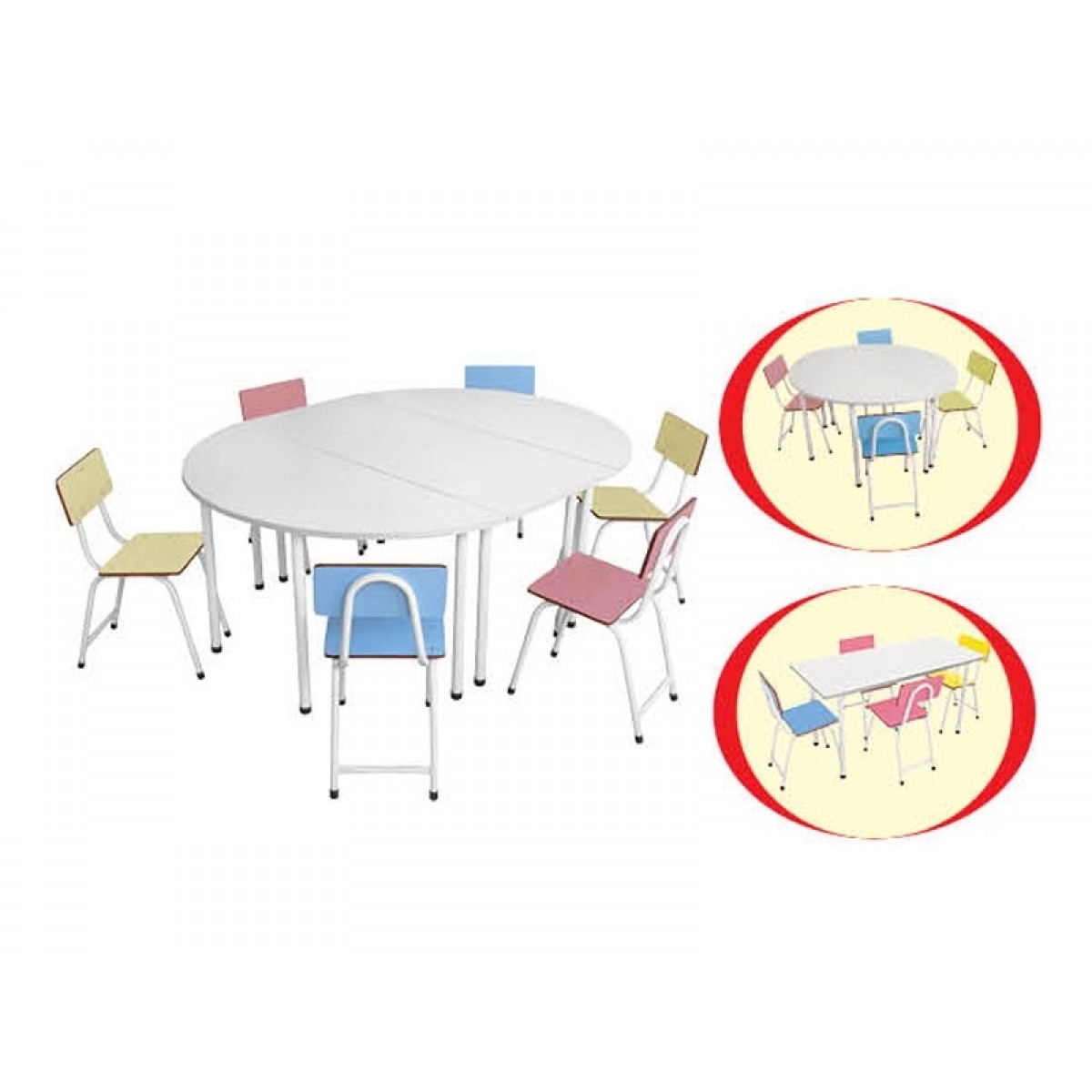 CONJUNTO DE MESA COLETIVA 3 EM 1 COM 6 CADEIRAS